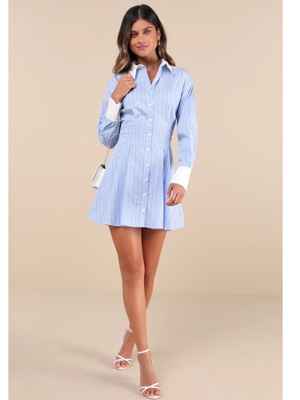 Lulus Suave Confidence Blue/White Striped Collared Button-Front Shirt Mini Dress - Picture 3 of 12